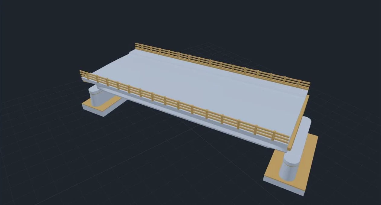 The structural model of the same bridge, split into deck, girders and piers.